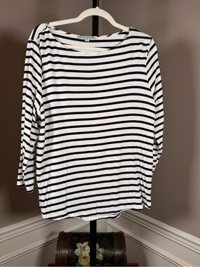 Green Envelope Los Angeles Black and White Striped Boat Neck Top XL